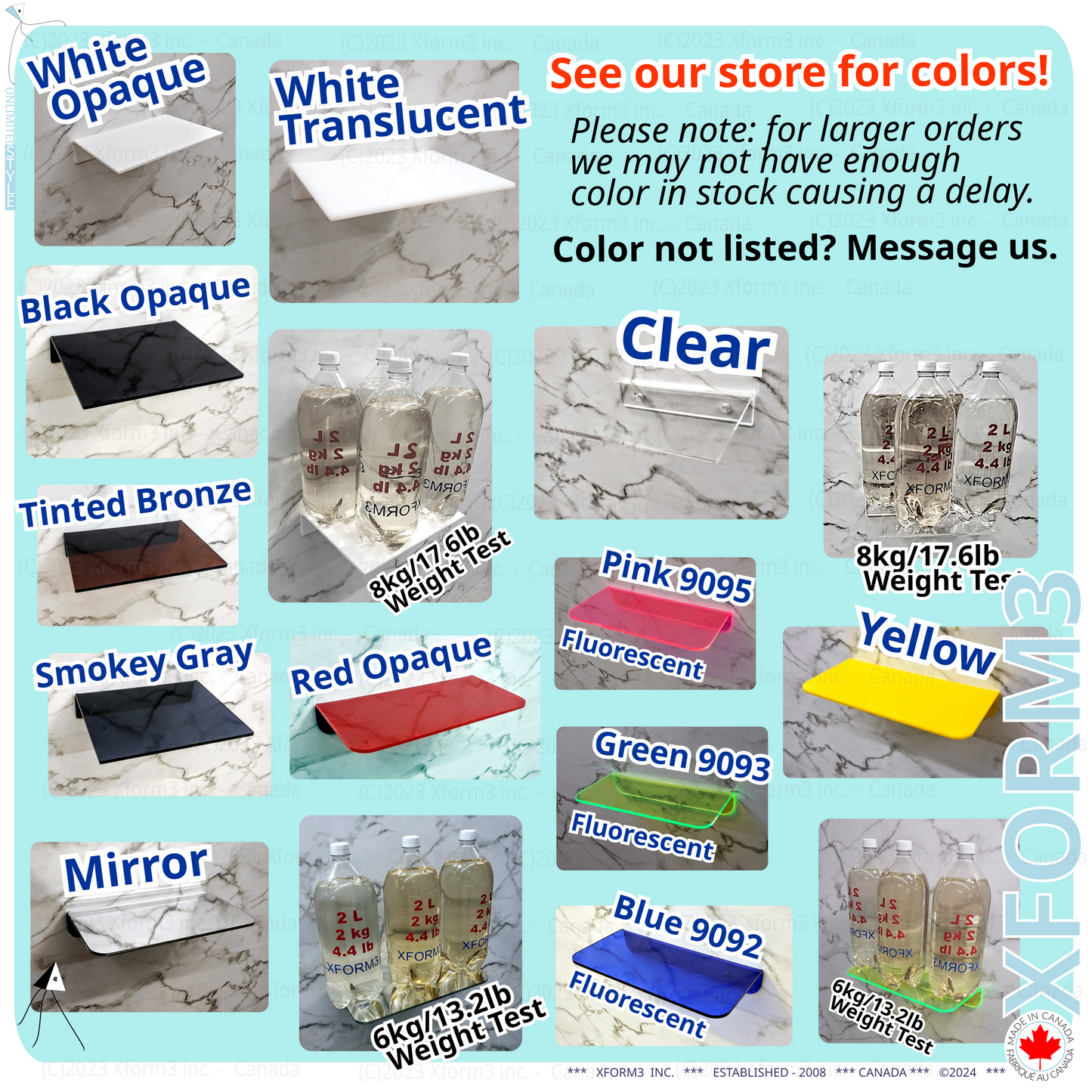 20 inch long floating clear acrylic wall shelf