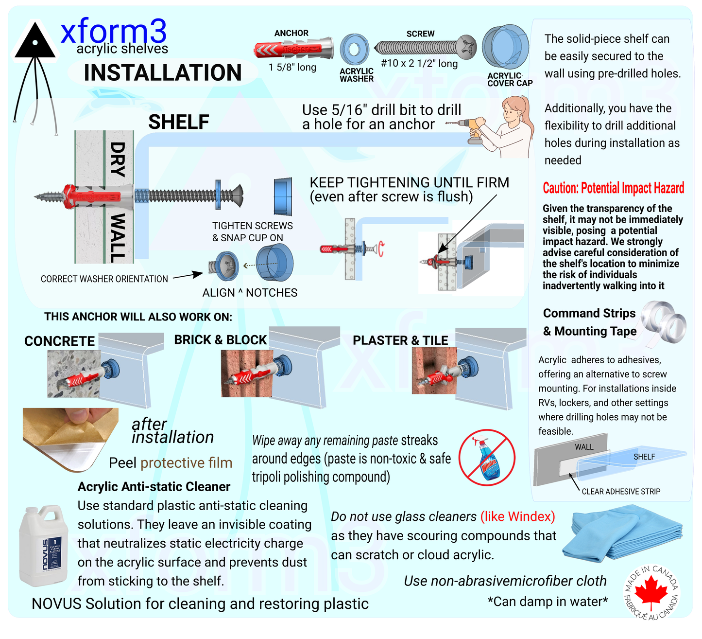 40 inch long floating clear acrylic wall shelf