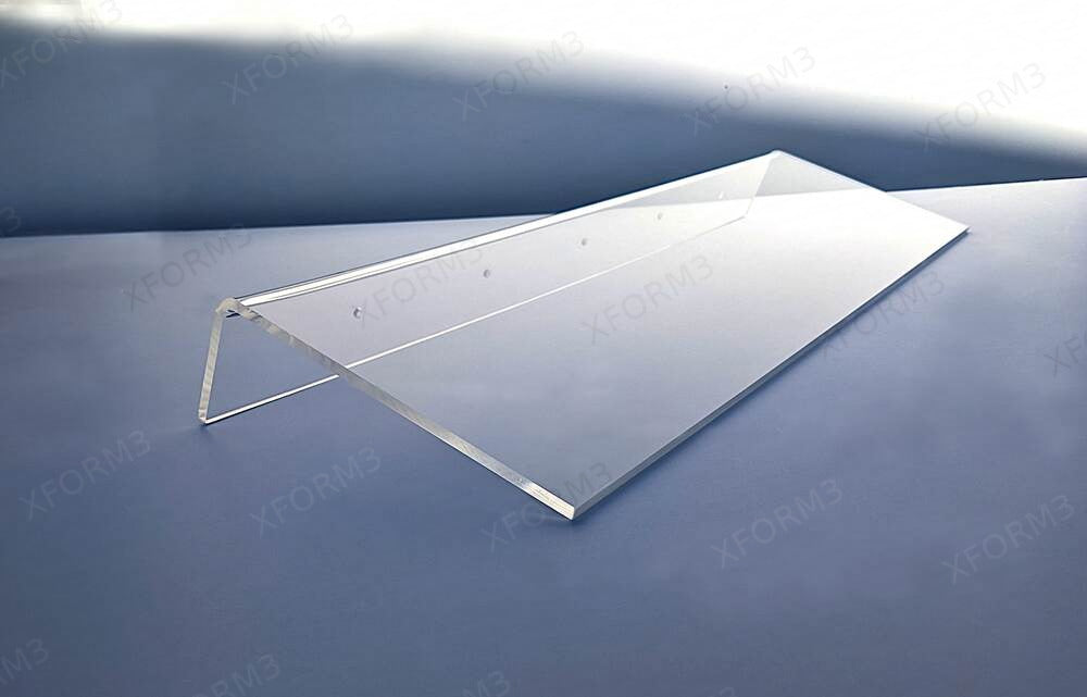 Long clear acrylic shelf with a straight front edge and pre-drilled rear mounting lip