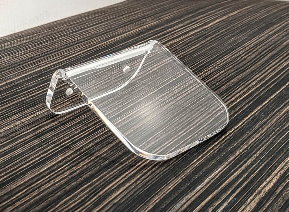 Compact clear acrylic shelf with rounded corners