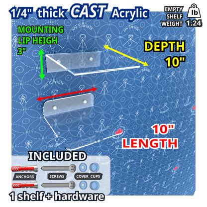 10 inch long Floating clear acrylic wall shelf