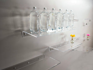 36" long floating clear acrylic wall shelf