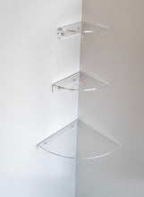 Load image into Gallery viewer, Quater-moon rounded floating clear acrylic corner shelf