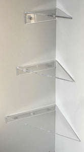 Triangular floating clear acrylic corner shelf